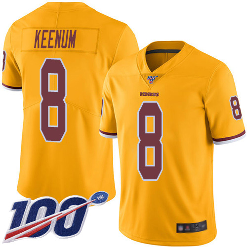 Washington Redskins Limited Gold Youth Case Keenum Jersey NFL Football #8 100th Season Rush Vapor